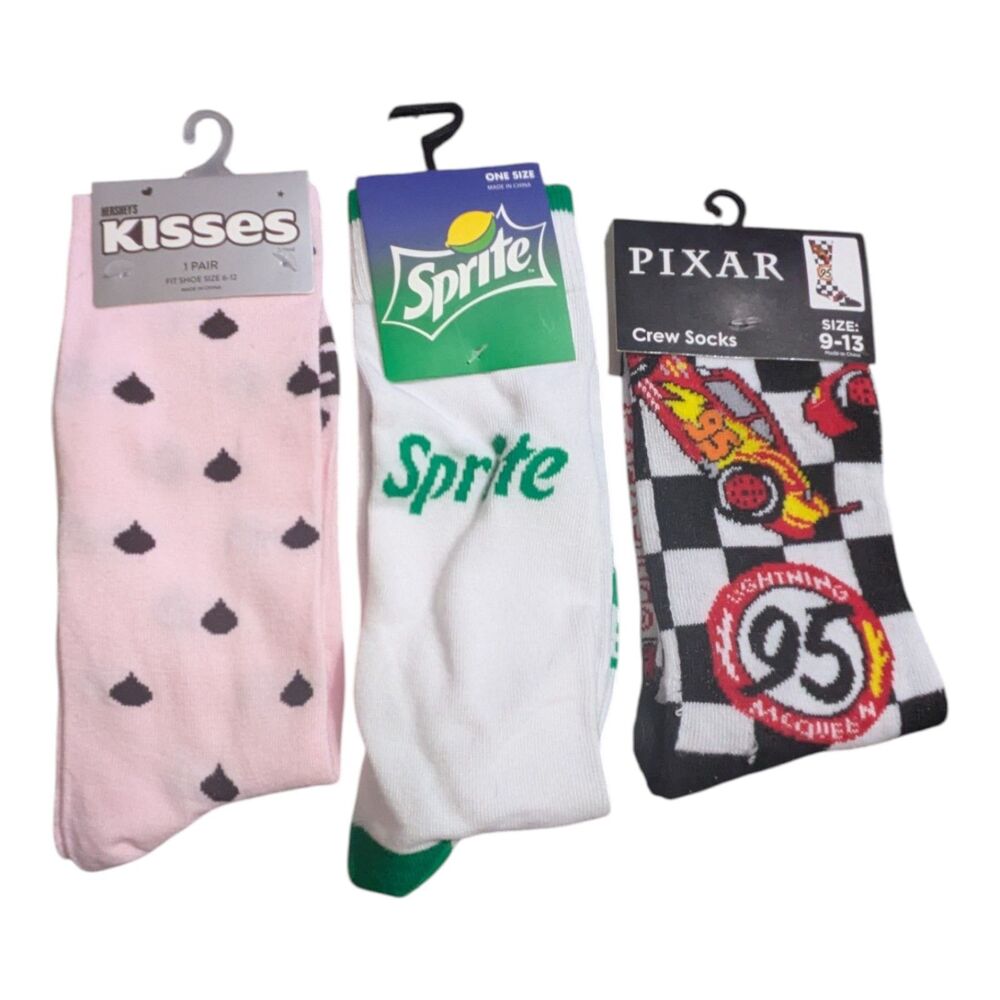 Branded Crew Socks Lot Sprite Pixar Lightning McQueen Hershey’s Kisses New